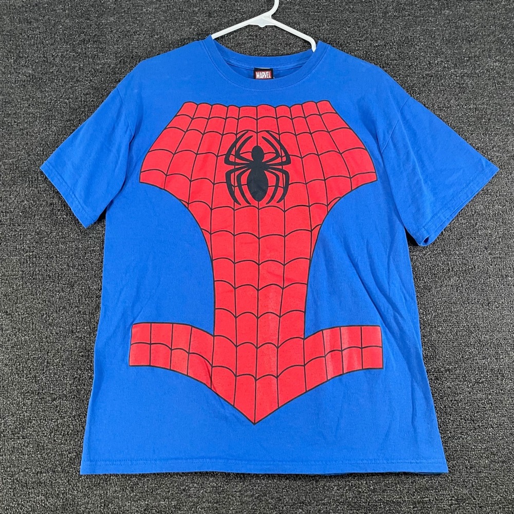 Marvel Spider-Man Mad Engine Graphic Tshirt Mens Medium Blue Red Suit Print Hero